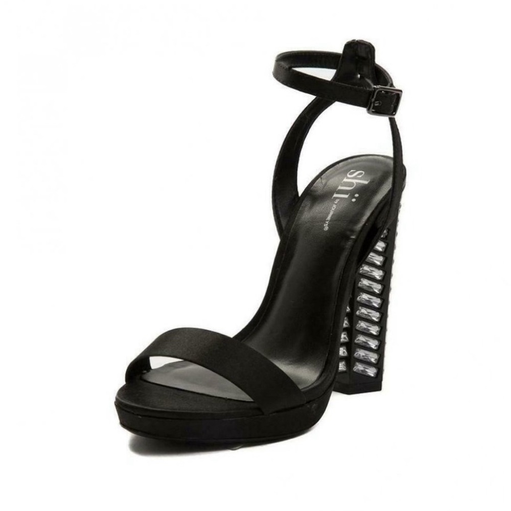 SHI BY JOURNEYS Dazzled Black Open Toe Ankle Heels